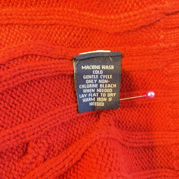 Chaps Red Cable Knit Sweater Large Long Sleeve V-Neck Womens Pullover 100% Cotto - Picture 5 of 8